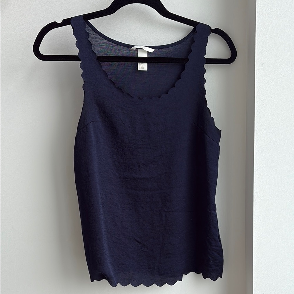 Navy Scalloped Edge Tank Top
